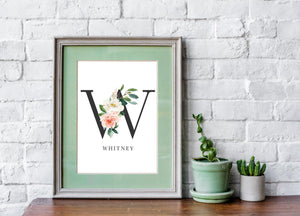 Customized Alphabet Nursery Print with Watercolor Florals - Our Story Paper Co.